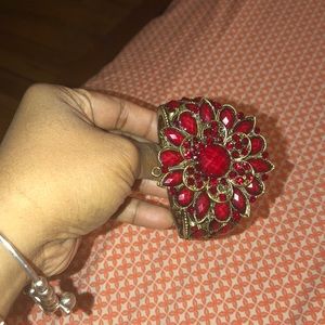 Red embellished hinged bangle